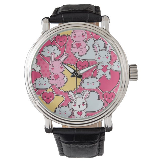 Kawaii Child Pattern met Cute Doodles Horloge (Voorkant)
