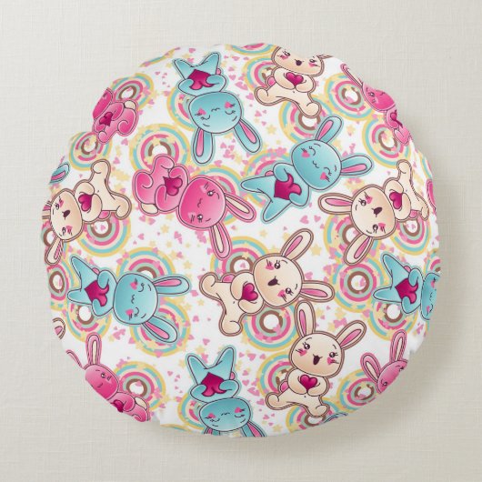 Kawaii Child Pattern met Cute Doodles Rond Kussen (Voorkant)