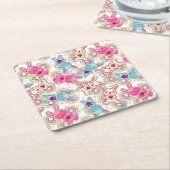 Kawaii Child Pattern met Cute Doodles Vierkante Kartonnen Onderzetter (Schuin)