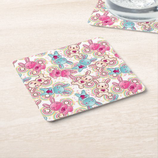 Kawaii Child Pattern met Cute Doodles Vierkante Kartonnen Onderzetter (Schuin)