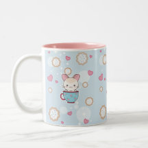 Kawaii Chinchilla in Teacup met koekjes en hart