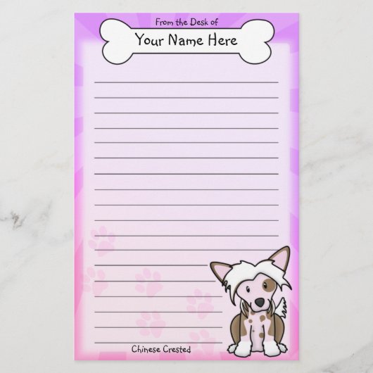 Kawaii Chinese Crested Stationery Briefpapier (Voorkant)