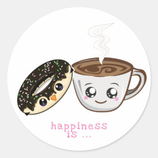 kawaii chocoladedoughnut en warme koffie ronde sticker
