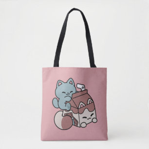 Kawaii Chocolademelk Kat – Cozy Drank & Schattighe Draagtas