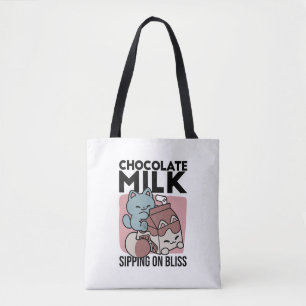 Kawaii Chocolademelk Kat – Cozy Drank & Schattighe Draagtas