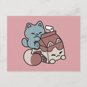 Kawaii Chocolademelk Kat – Cozy Drank & Schattighe Feestdagenkaart