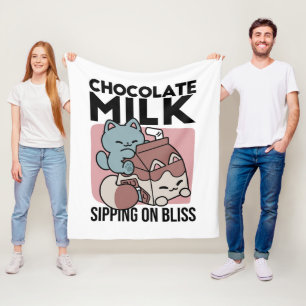 Kawaii Chocolademelk Kat – Cozy Drank & Schattighe Fleece Deken