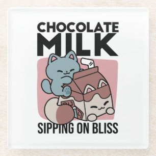 Kawaii Chocolademelk Kat – Cozy Drank & Schattighe Glazen Onderzetter