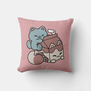 Kawaii Chocolademelk Kat – Cozy Drank & Schattighe Kussen