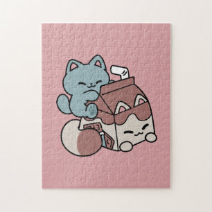 Kawaii Chocolademelk Kat – Cozy Drank & Schattighe Legpuzzel