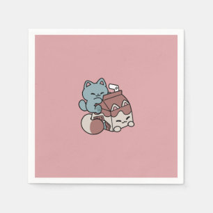 Kawaii Chocolademelk Kat – Cozy Drank & Schattighe Servet