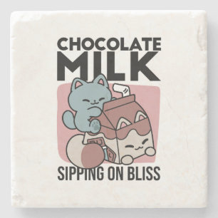 Kawaii Chocolademelk Kat – Cozy Drank & Schattighe Stenen Onderzetter
