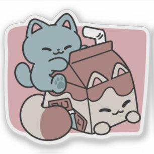 Kawaii Chocolademelk Kat – Cozy Drank & Schattighe Sticker