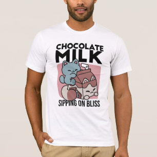 Kawaii Chocolademelk Kat – Cozy Drank & Schattighe T-shirt