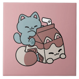 Kawaii Chocolademelk Kat – Cozy Drank & Schattighe Tegeltje