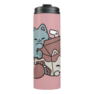 Kawaii Chocolademelk Kat – Cozy Drank & Schattighe Thermosbeker