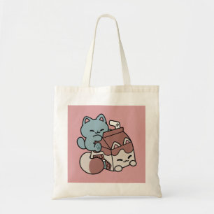 Kawaii Chocolademelk Kat – Cozy Drank & Schattighe Tote Bag
