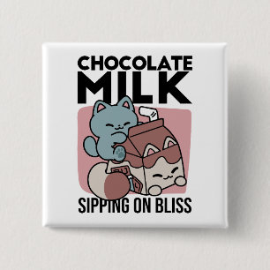Kawaii Chocolademelk Kat – Cozy Drank & Schattighe Vierkante Button 5,1 Cm