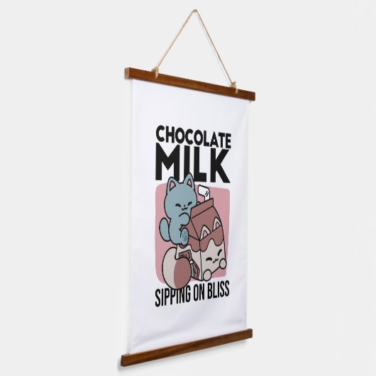 Kawaii Chocolate Milk Cat – Cozy Drink & Cuteness Hangend Wandkleed (Gebogen)