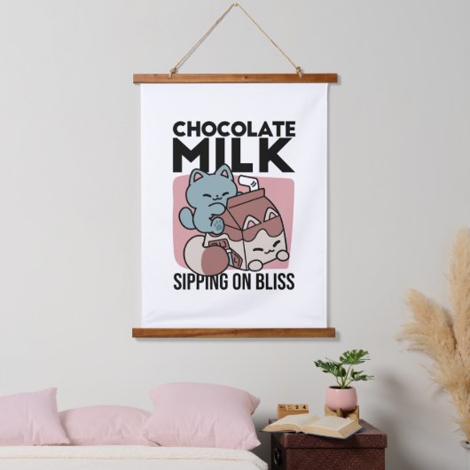 Kawaii Chocolate Milk Cat – Cozy Drink & Cuteness Hangend Wandkleed (Slaapkamer)