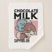 Kawaii Chocolate Milk Cat – Cozy Drink & Cuteness Sherpa Deken (Voorkant)