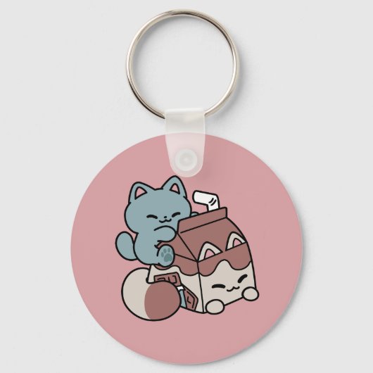 Kawaii Chocolate Milk Cat – Cozy Drink & Cuteness  Sleutelhanger (Voorkant)
