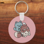 Kawaii Chocolate Milk Cat – Cozy Drink & Cuteness  Sleutelhanger (Achterkant)