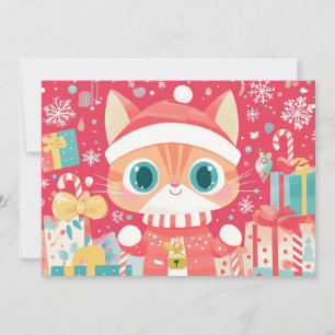 Kawaii Christmas Cat Feestelijke Cadeaus Sneeuwvlo Feestdagenkaart