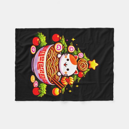 Kawaii Christmas Cat Ramen Christmas Tree Holiday Fleece Deken (Voorkant (Horizontaal))
