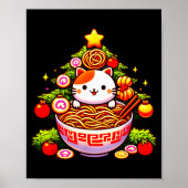 Kawaii Christmas Cat Ramen Christmas Tree Holiday Poster (Voorkant)