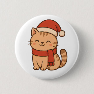 Kawaii Christmas Cat with Scarf Ronde Button 5,7 Cm