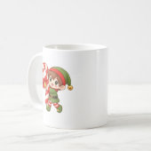 Kawaii Christmas Elf Mug with Candy Cane (Devant gauche)