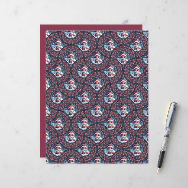 Kawaii Christmas Fox Dot Mandala Deco Fans Papier (Devant/Arrière en situation)