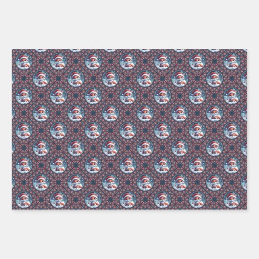 Kawaii Christmas Fox Dot Mandala Diamond Tegel Inpakpapier Vel (Voorkant 3)