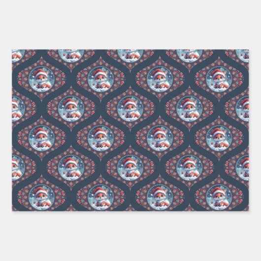 Kawaii Christmas Fox Dot Mandala Ogee Damask Inpakpapier Vel (Voorkant)
