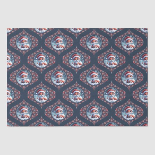 Kawaii Christmas Fox Dot Mandala Ogee Damask Tissuepapier (Voorkant)