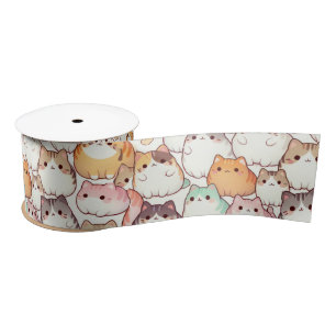 Kawaii Chubby Cartoon Katten met Harten Lint