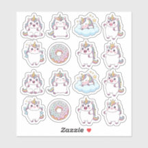 Kawaii Chubby Unicorn & Donut Sticker Blad – Schat