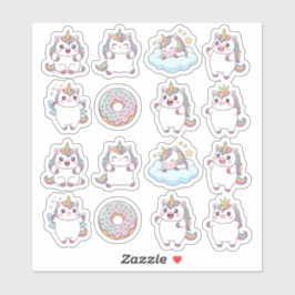 Kawaii Chubby Unicorn & Donut Sticker Blad – Schat