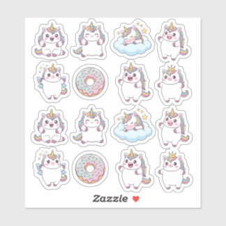 Kawaii Chubby Unicorn & Donut Sticker Blad – Schat
