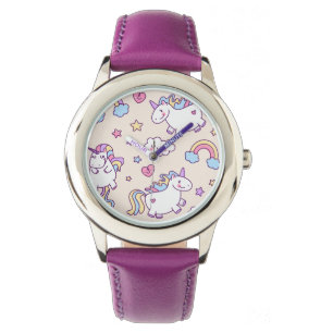Kawaii chubby vliegende eenhoorns regenboogpatroon horloge