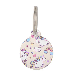 Kawaii chubby vliegende eenhoorns regenboogpatroon huisdierpenning