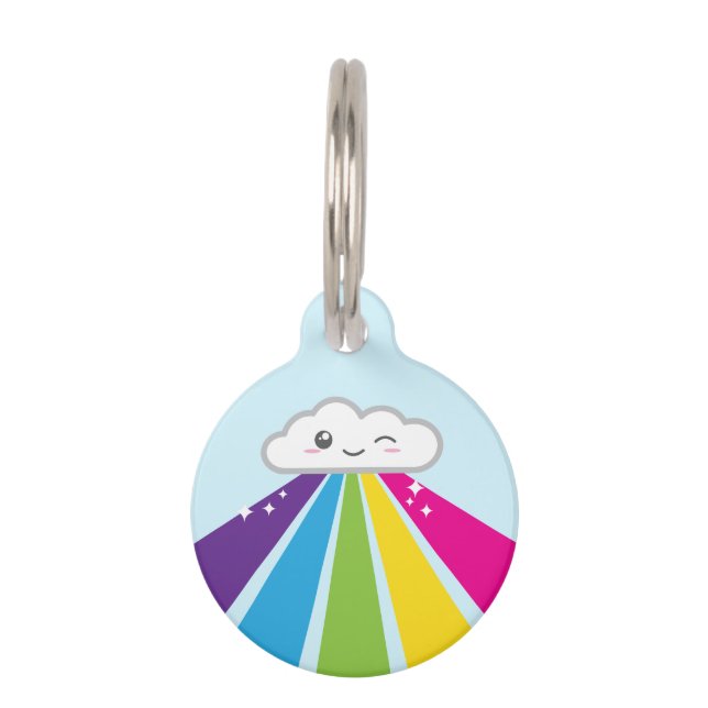 Kawaii Cloud en Rainbow Dog Label Huisdierpenning (Voorkant)
