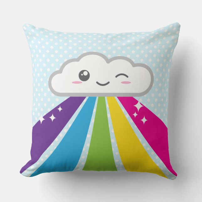 Kawaii Cloud en Rainbow-Sierkussen Kussen (Voorkant)