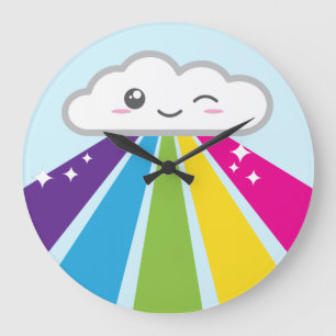 Kawaii Cloud en Rainbow Wall Clock Grote Klok