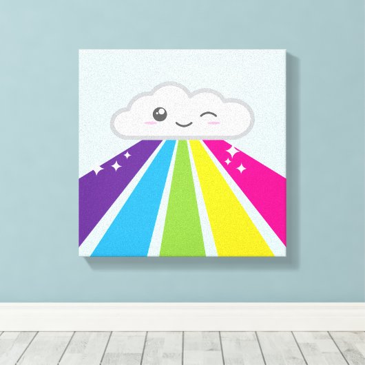 Kawaii Cloud en Rainbow Wrapped Canvas (Insitu (Houten vloer))