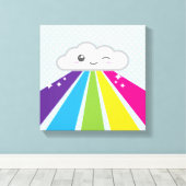 Kawaii Cloud en Rainbow Wrapped Canvas (Insitu (Houten vloer))