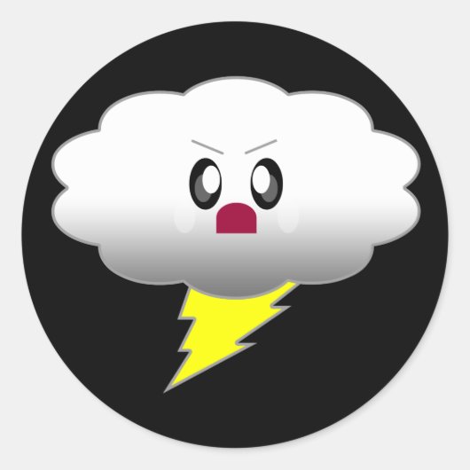 KAWAII CLOUD LIGHTING THONDER STORM RONDE STICKER (Voorkant)