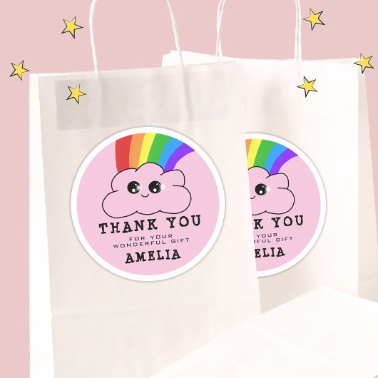 Kawaii Cloud Rainbow Pink Birthday Hartelijk dank Ronde Sticker