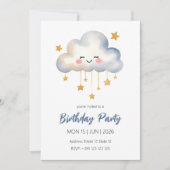 Kawaii Cloud verjaardagsfeestje uitnodiging (Voorkant)